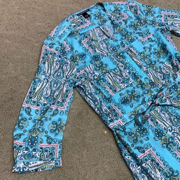 Victoria Secret S/P Turquoise Button-down Silky Retro Print Mini Dress Summer - Picture 4 of 11